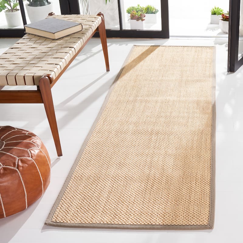 SAFAVIEH Natural Fiber Venus Casual Border Sisal Rug - 2'6" x 14' Runner - Maize/Grey