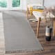 SAFAVIEH Handmade Montauk Rukhsana Flatweave Cotton Fringe Rug - 2'3" x 14' - Ivory/Navy
