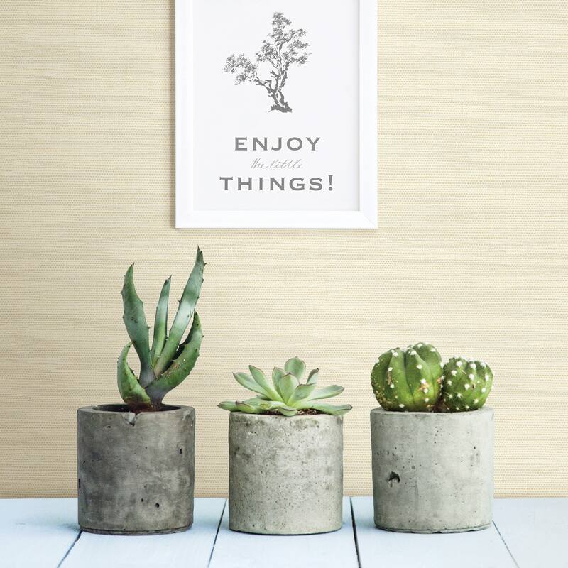 Hercules, Agave Light Blue Faux Grasscloth, 33' L X 20.5 W, Wallpaper Roll - Light Yellow