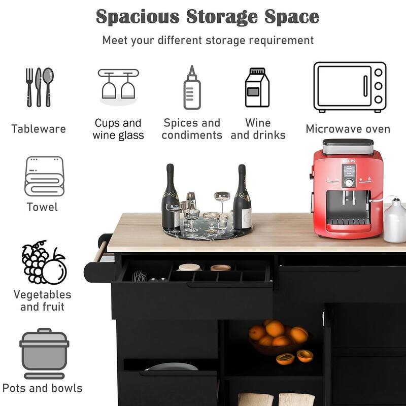 Store Kitchen Cart with Wheels and 8 Drawers