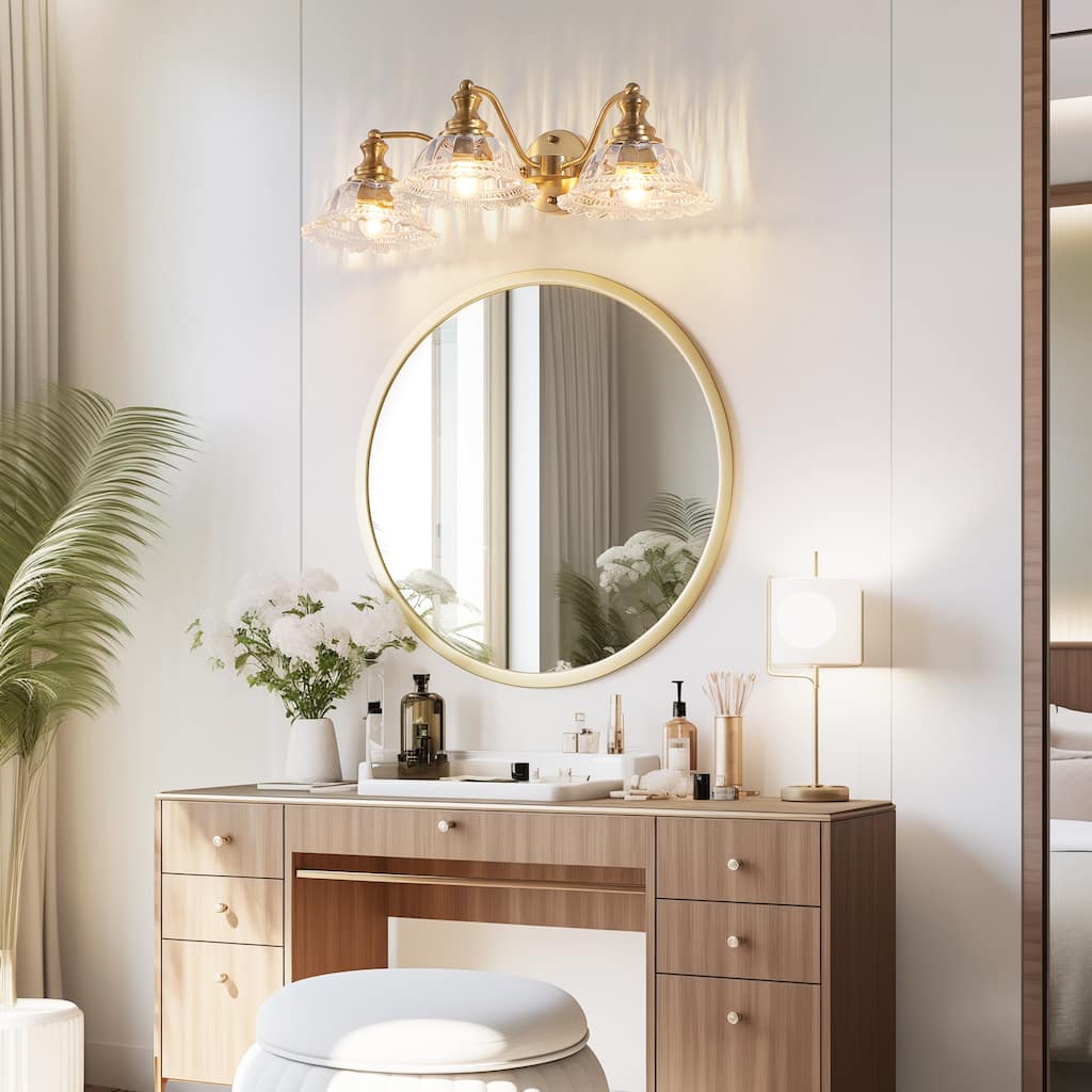 24 Inch 3-Light Vintage Bathroom Wall Sconce - Elegant Metal and Glass Lampshade Vanity Light Fixture for Bathroom