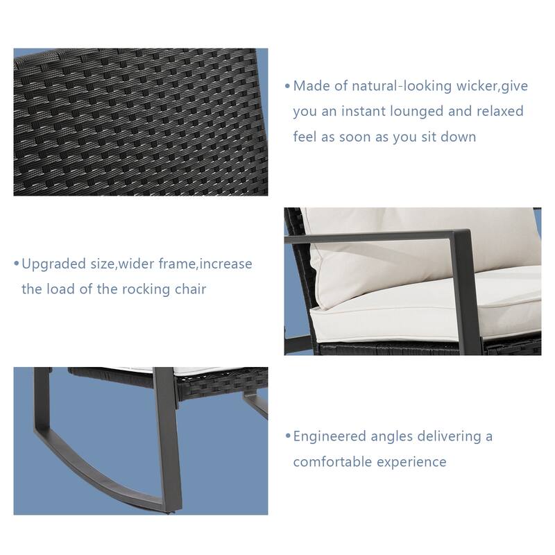 COSIEST Outdoor Bistro Rocking Chair Set with Cushions