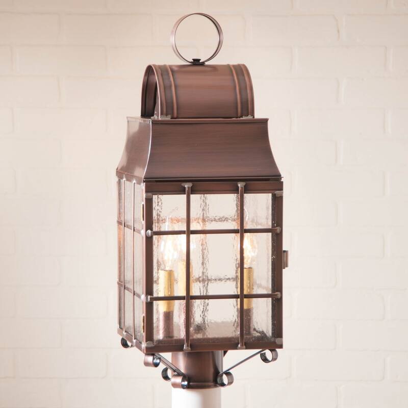 Washington Fence Post Lantern In Antique Copper 23 Inches - 23.5 X 9 X 9 inches