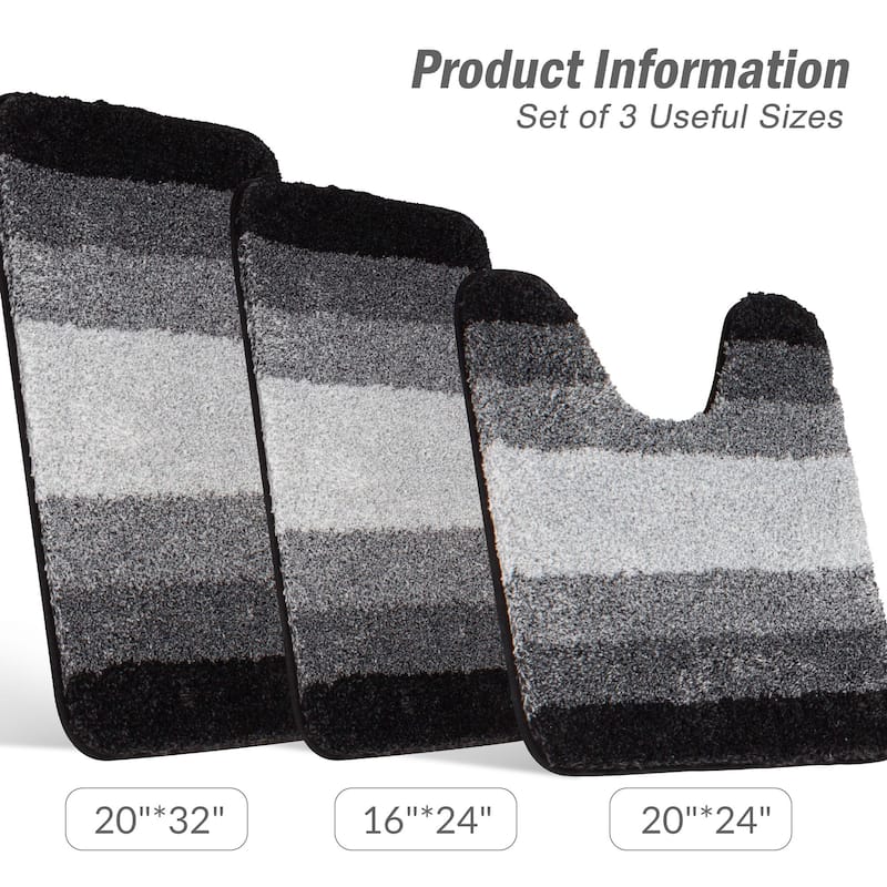 WaLensee 3Pieces Anti-Slip Bath Rug Set, Non-Slip Bathroom Rugs Contour Mat