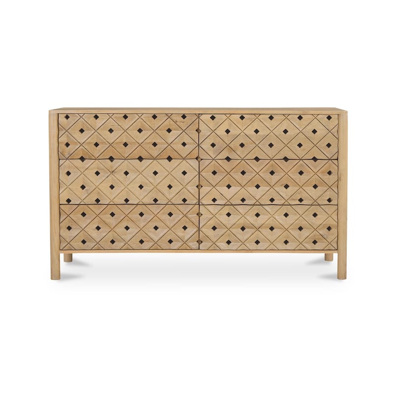 NADAAL STUDIOS Talric Natural Mango Wood 6-Drawer Dresser with Geometric Carved Front