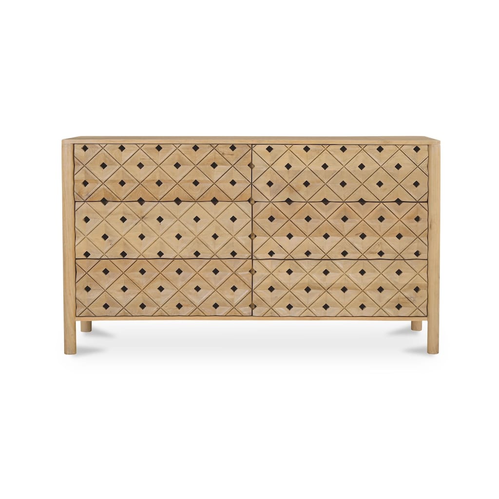 NADAAL STUDIOS Talric Natural Mango Wood 6-Drawer Dresser with Geometric Carved Front