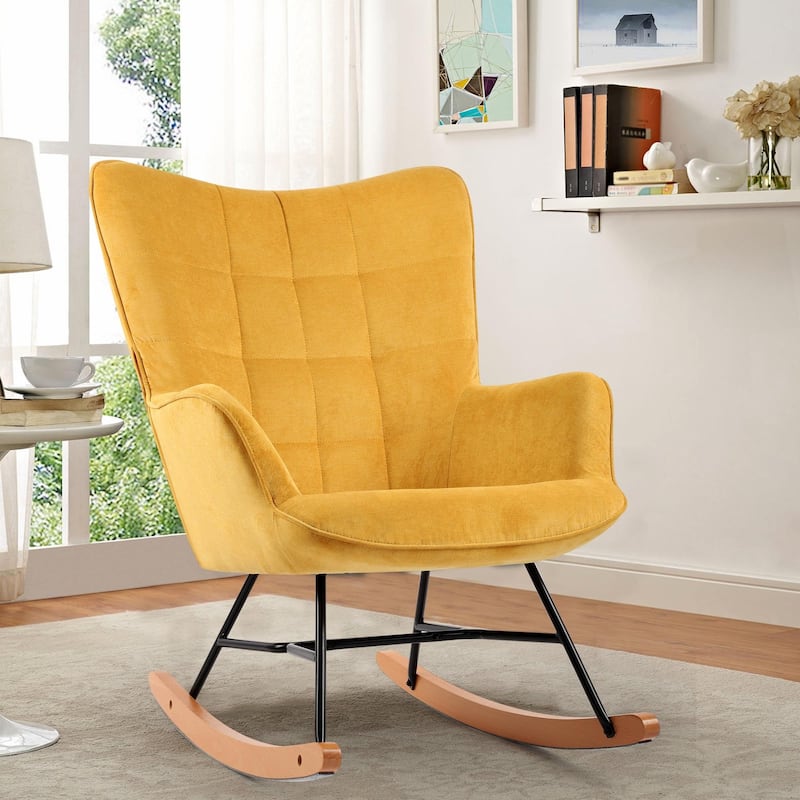 Velvet Rocking Chair Upholstered Recliner Comfy Accent Chair
