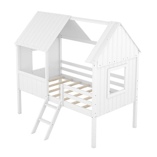 Twin Loft Bed with Windows & Guardrails - Charming Design