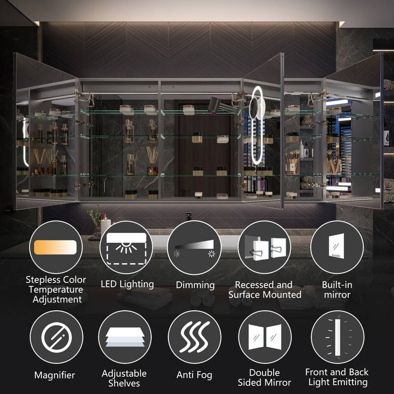 Modland 48"-72"W x 36"H Lighted Bathroom Medicine Cabinet with Backlit & Frontlit Modes,Anti-Fog