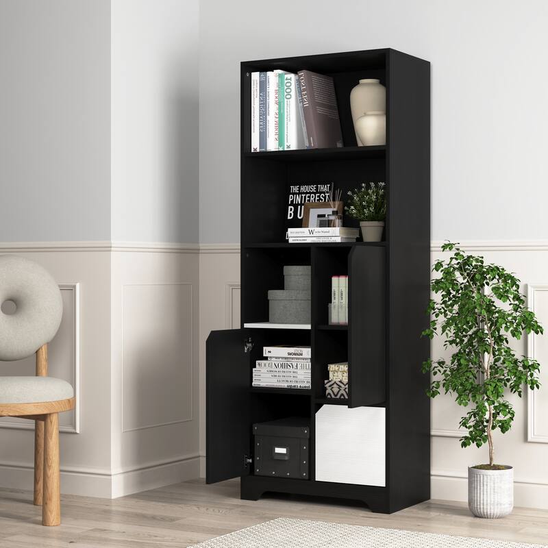 Multifunctional Open Storage Space Bookcase with Doors and Drawer,Modern Style Bedroom Living Room Storage Cabinet
