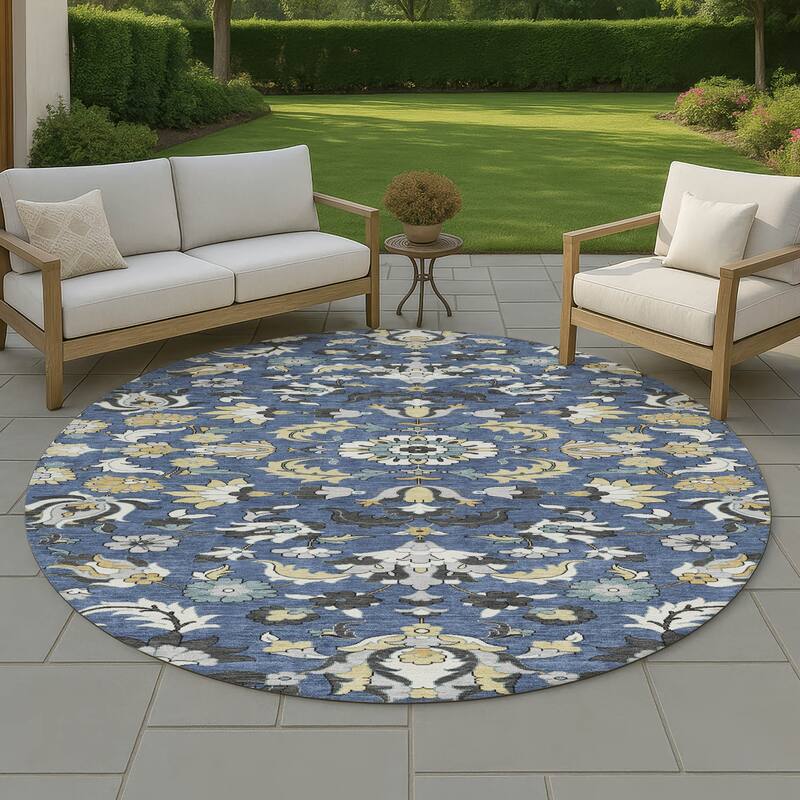 Machine Washable Indoor/ Outdoor Traditional Lanelle Chantille Rug - Navy - 8' x 8'
