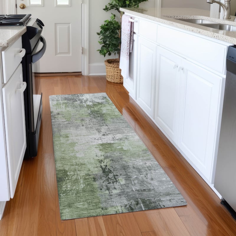 Premium Washable Super Soft Abstract Modern Mayfield Rug - Green - 2'3" x 7'6"