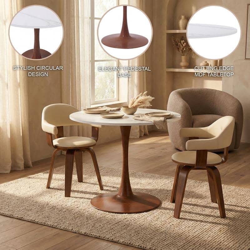 Bristol Modern 31" Round Sintered Stone Dining Table with Pedestal Base - Minimalist Scratch-Resistant Kitchen Table