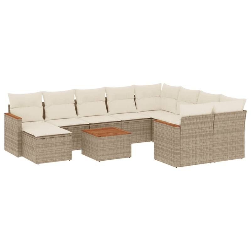 vidaXL Patio Sofa Set with Cushions Outdoor Furniture 11 Piece Poly Rattan - 24.4 x 24.4 x 27.2 in