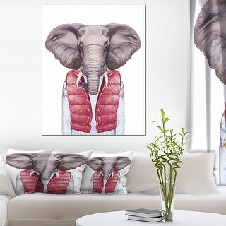 Designart "Elephant in Vest and Sweater" Contemporary Animal Art Canvas ...