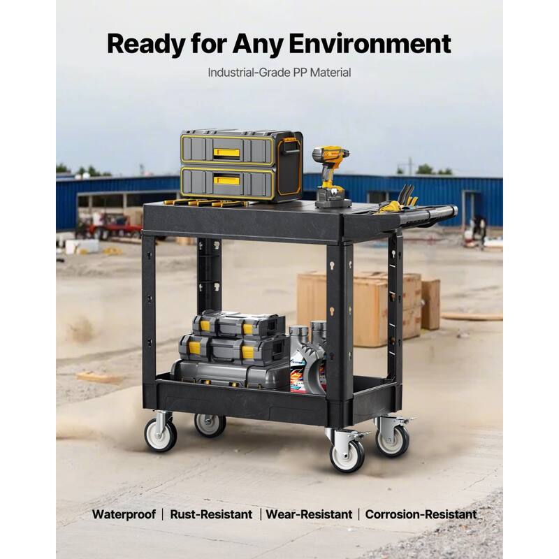 Heavy Duty 2-Tier Utility Cart with Wheels for Workstation & Storage - 39.96 x 17.72 x 33.46 in