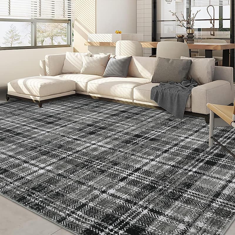 Garvee Earthy Plaid Soft Low Pile Foldable Area Rug