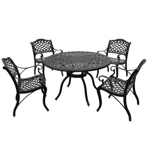 Modern Ornate Outdoor Mesh Aluminum 48-in Round Patio Dining Set with Four Chairs