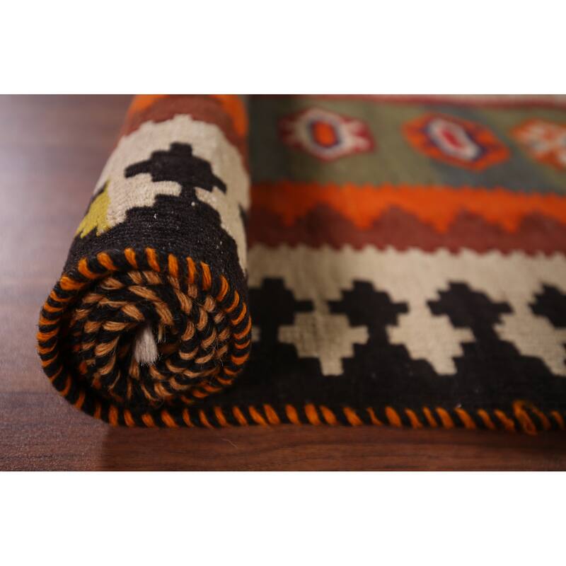 Kilim Qashqai Persian Vintage Rug Flatweave Tribal Wool Carpet - 5'2" X 9'10"