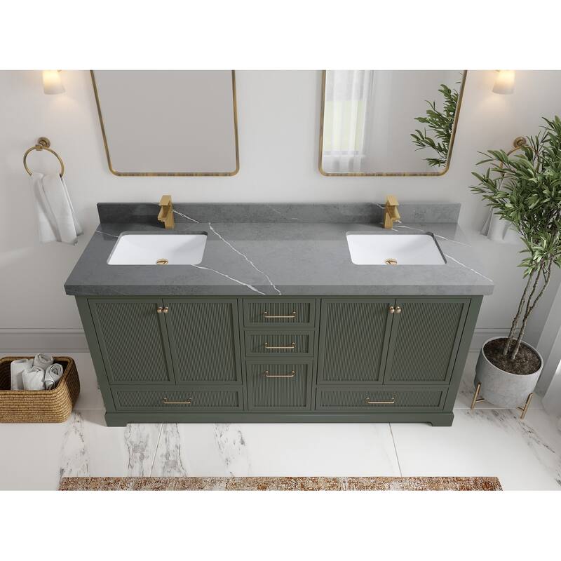 Willow Collections 72 x 22 Alys Double Bowl Sink Bathroom Vanity with Countertop - 2"Piatra Gray - Pewter Green