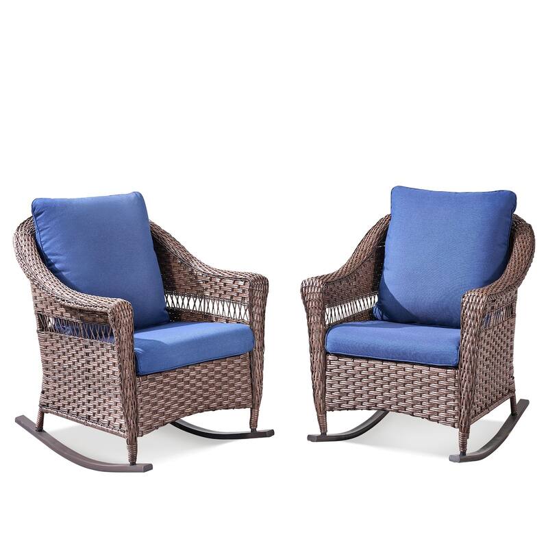Pocassy Outdoor Rocker Chairs Patio Funiture Set - Brown & Blue