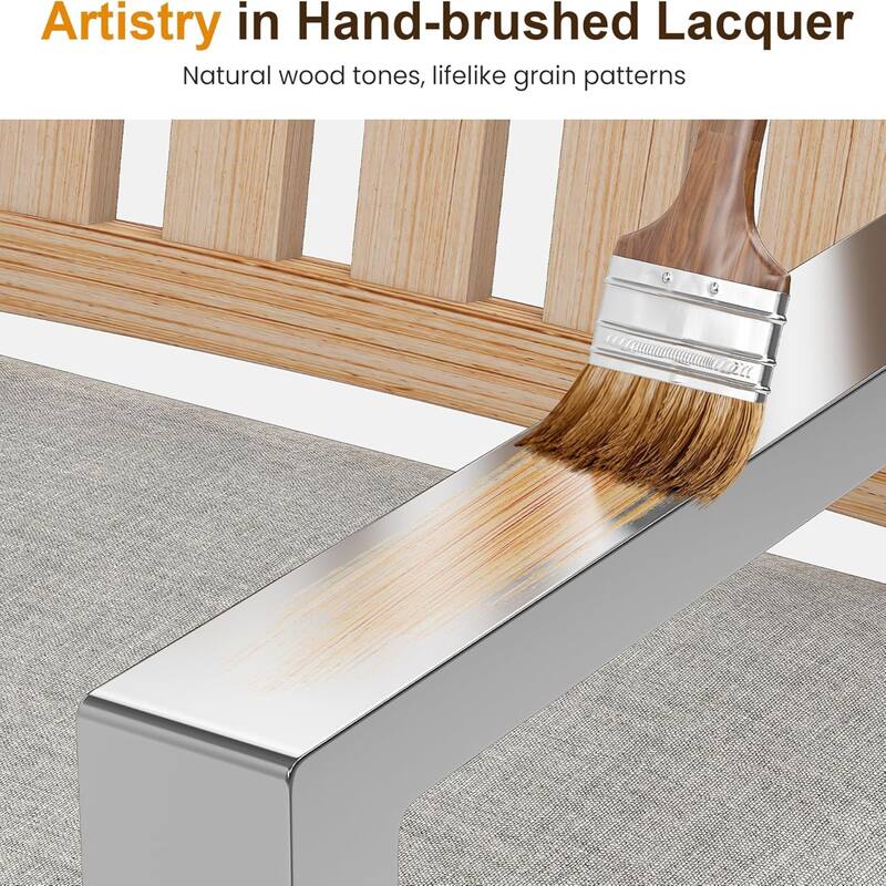 Set of 2 23" Aluminum Patio Dining Chairs Gray Cushions and Light Wood Khaki Frame