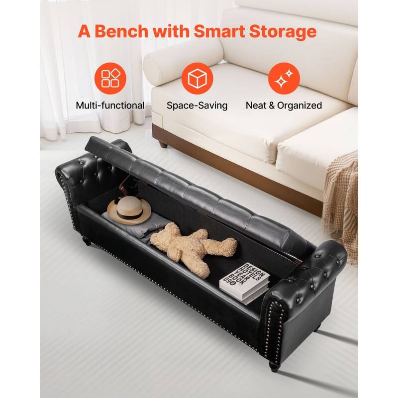 Modern PU Leather Storage Ottoman Bench with Soft-Close Hinges for Spacious Bedroom Organizer - 65.4”L x 22”W x 18”H