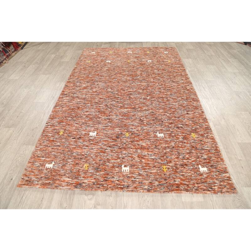 Hand Knotted Oriental 100% Wool Carpet Tribal Abstract Multi-Colored Gabbeh Area Rug - 8' 0'' X 5' 1''