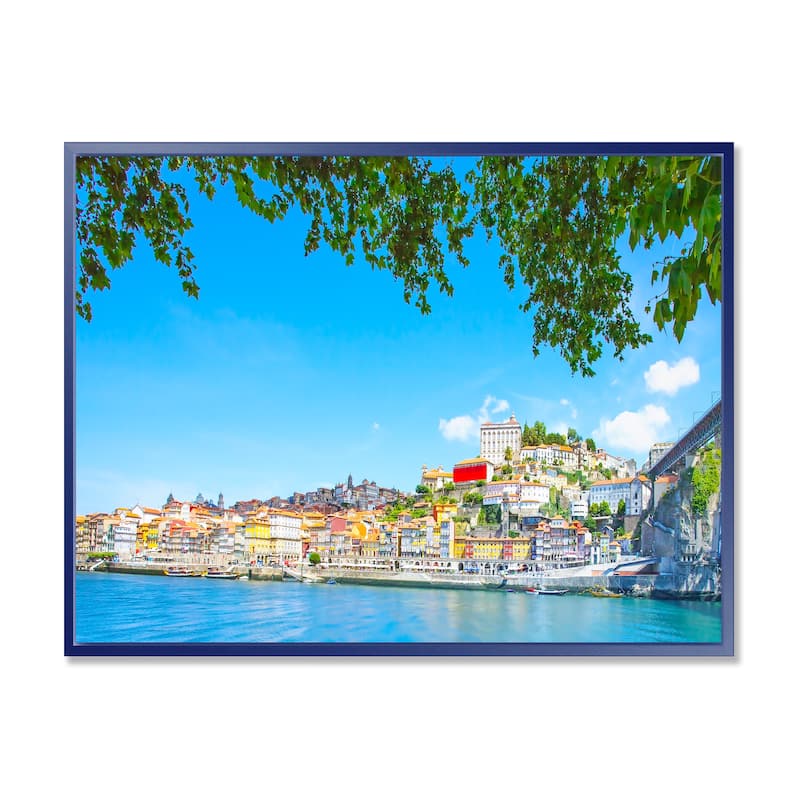 Designart "Douro River and Iron Bridge Portugal" Extra Large Landscape Framed Canvas Art
