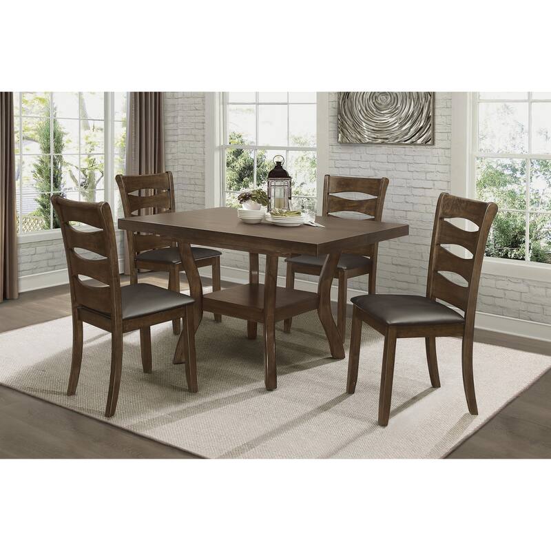 Transitional Brown Finish Dining Table with Lower Display Shelf and Extension Leaf Mindy Veneer Wood Dining Room Furnitu