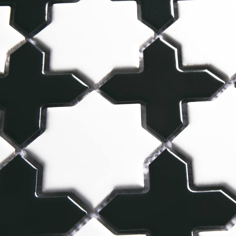 Merola Tile Metro 2" Star Matte White with Matte Black Cross 11-7/8" x 11-7/8" Porcelain Floor and Wall Tile
