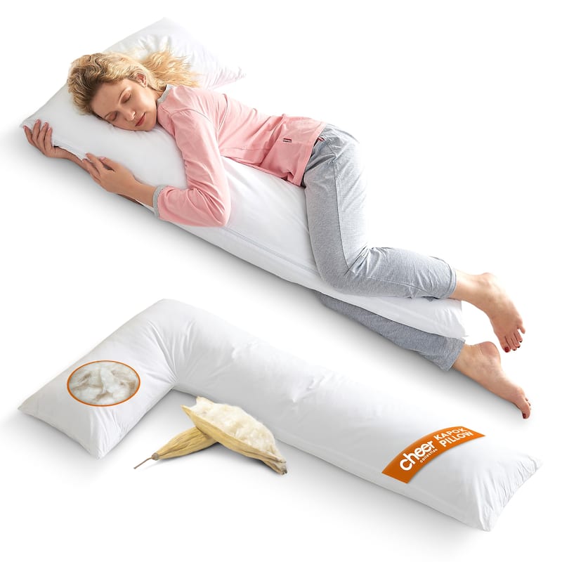 Cheer Collection L-Shaped Kapok Fiber Body Pillow with Removable Washable Cover