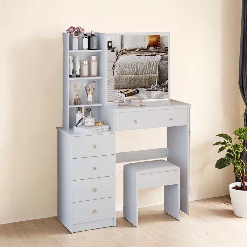 37" Large Space Vanity Set with Sliding Mirror and Storage
