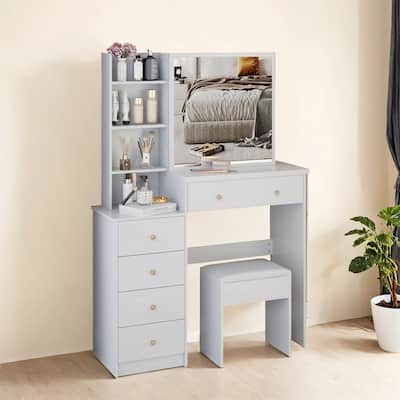 37" Large Space Vanity Set with Sliding Mirror and Storage