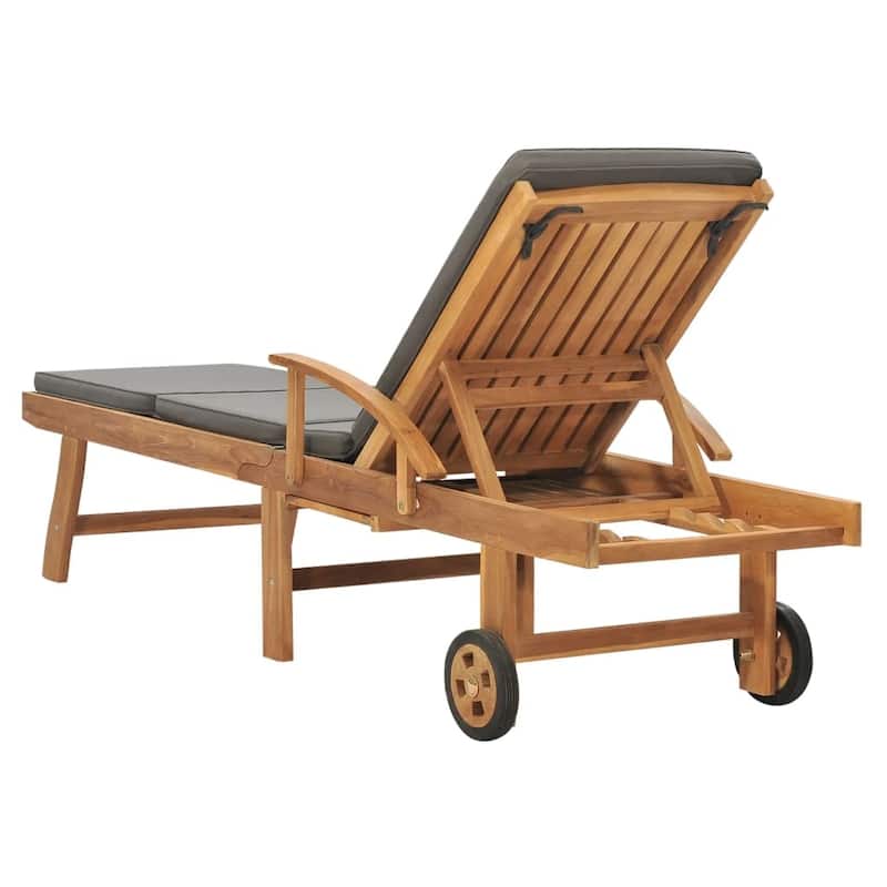 vidaXL Sun Lounger with Cushion Solid Teak Wood Dark Gray - 76.8" x 23.4"