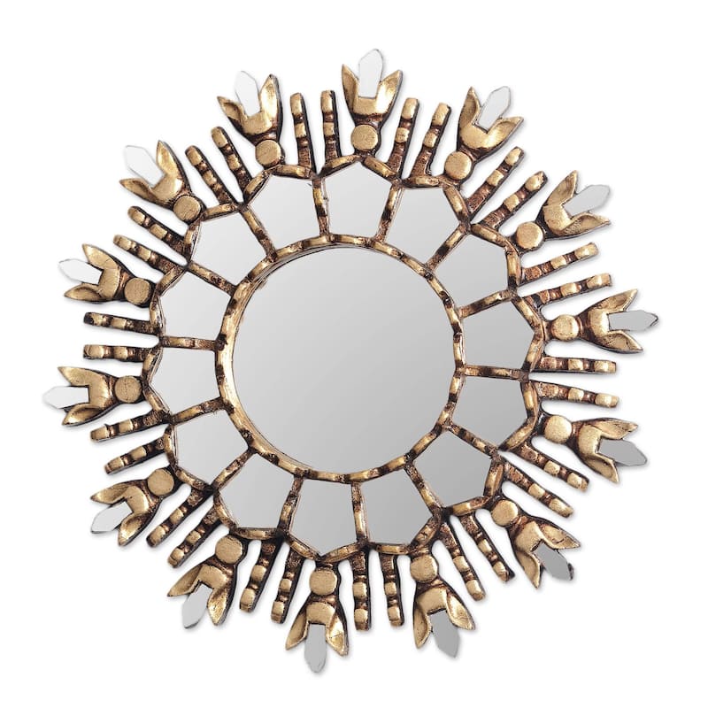 Handmade King Of Light Bronze Gilded Cedar Wood Wall Mirror (Peru) - 1.2" H x 11.5" Diam. - 1.2" H x 11.5" Diam.