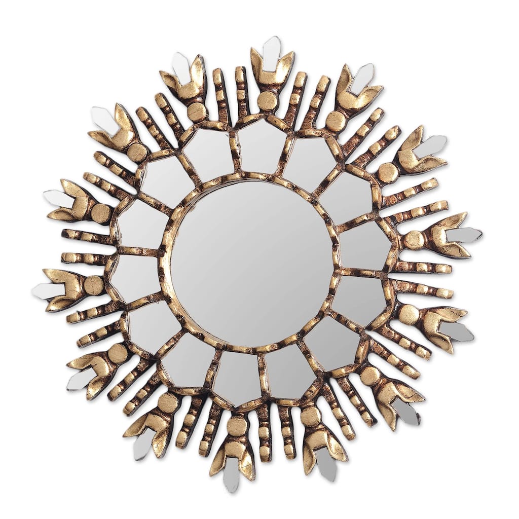 Handmade King Of Light Bronze Gilded Cedar Wood Wall Mirror (Peru) - 1.2" H x 11.5" Diam.