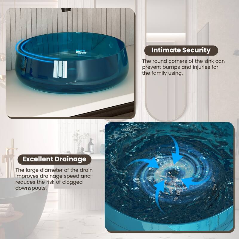 Transparent Resin Vessel Bathroom Sink Included Pop-up Drain and Drain Hose, Modern Above Counter Wash Basin with Center Drain