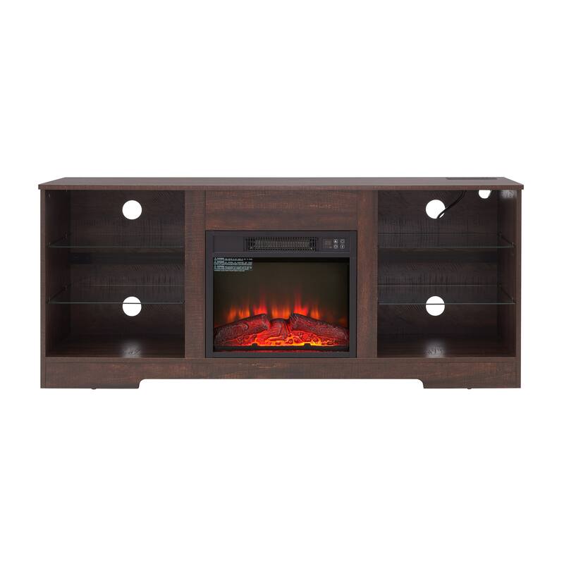 57.87" Fireplace TV Stand with 7 Color LED Flames and USB Charging