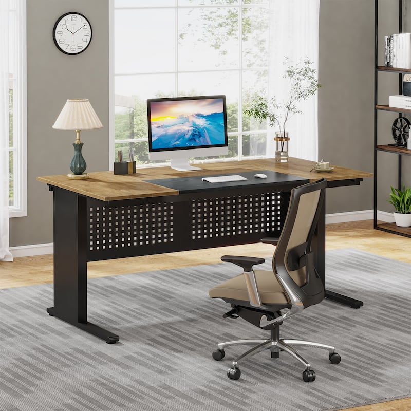63 Inch Executive Desk with File Cabinet, Large Office Desk L Shaped Computer Desk