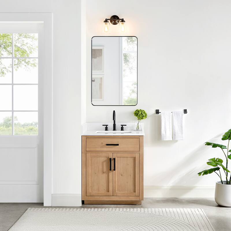 Altair Gavino Bath Vanity with Grain White Composite Stone Top and Mirror