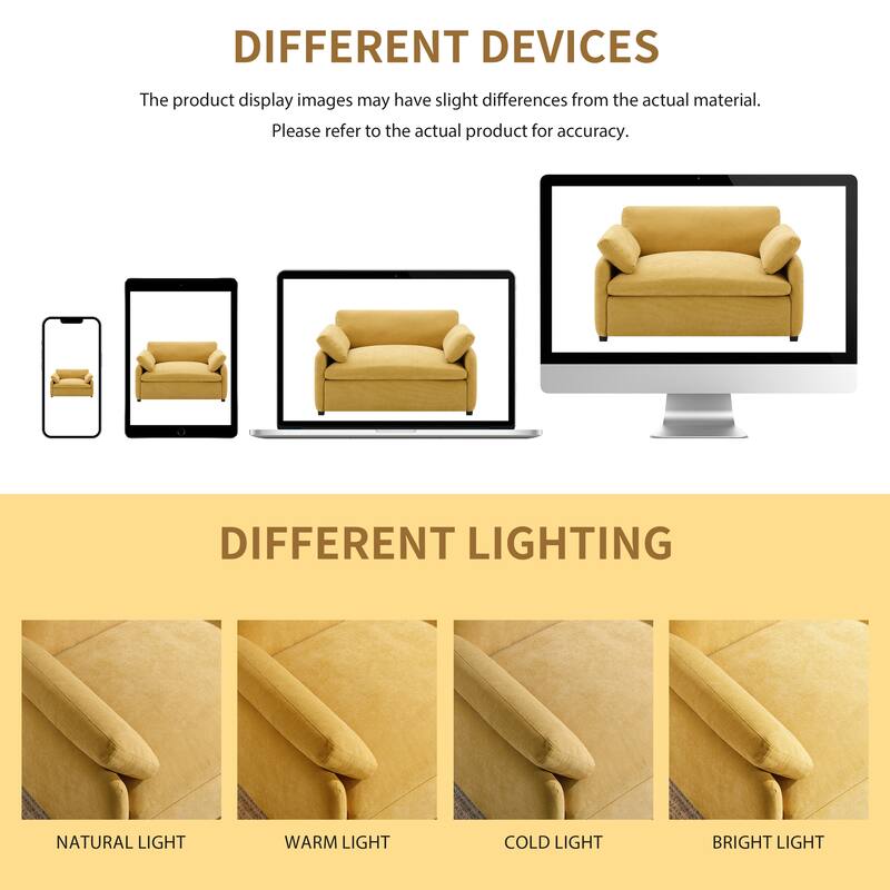 Roomfitters 50" Oversized Chenille Accent Chair, Wide Deep Seat Single Sofa, Modern Upholstered Lounge Chair with Pillows