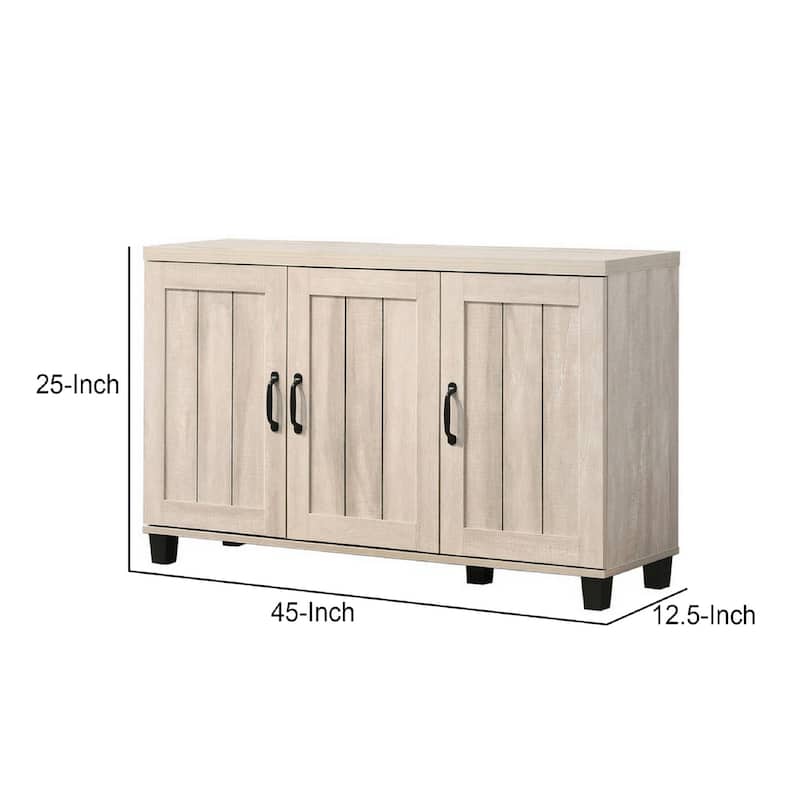 45 Inch 3 Door Sideboard Cabinet, 6 Shelves, 3 Door Handles, Ivory Gray