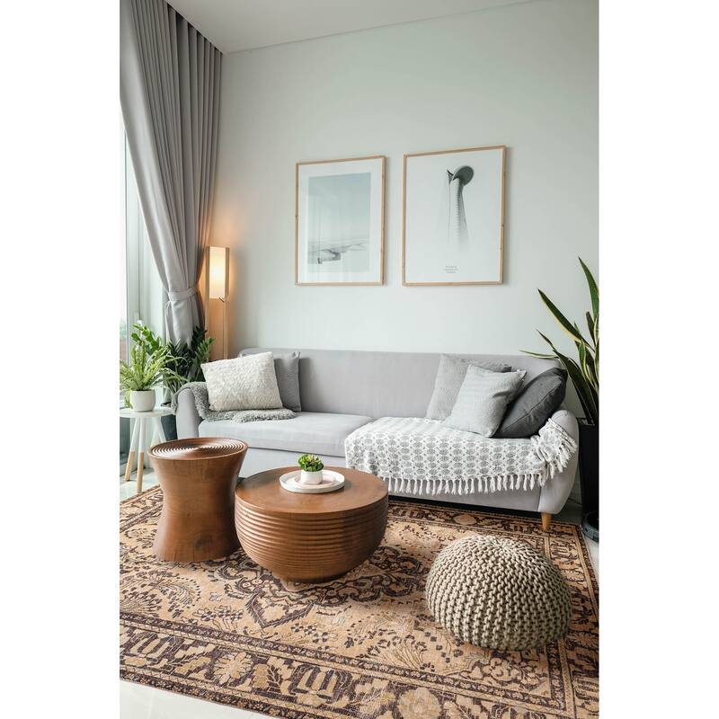 ECARPETGALLERY Hand-knotted Antalya Vintage Beige Wool Rug - 7'1 x 10'5