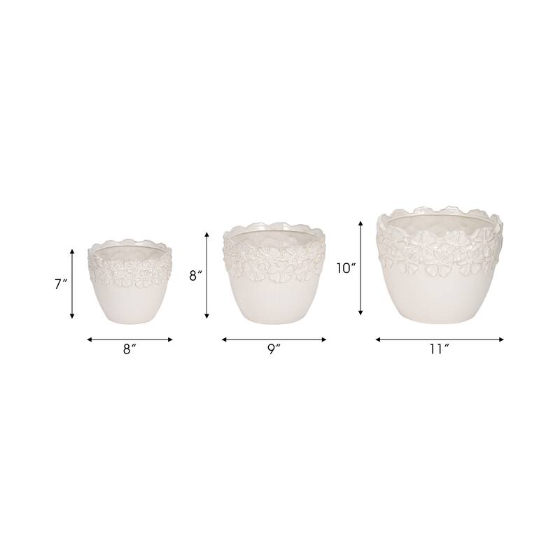 Sagebrook Home 6" Ceramic Iridescent Floral Crown Planter, Ivory