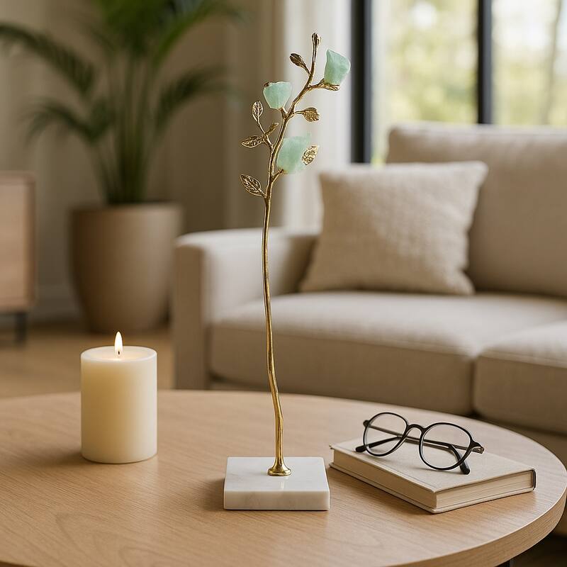 Metal Tree Sculpture on Marble Base Charming Living Room, Office, Home Decor