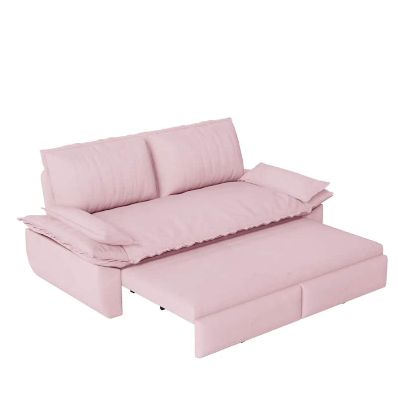 73" Queen Convertible Sleeper Sofa, 3-in-1 Pull Out Sofa Bed, Velvet Upholstery, Space-Saving Loveseat for Small Spaces