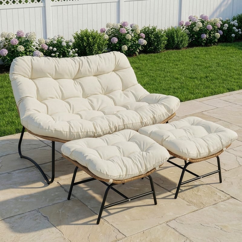 FINCATI 2-Person Outdoor/Indoor Wicker Lounge Egg Chair Loveseat, Oversized 51" Patio Club Chair with 5.5" Cushion