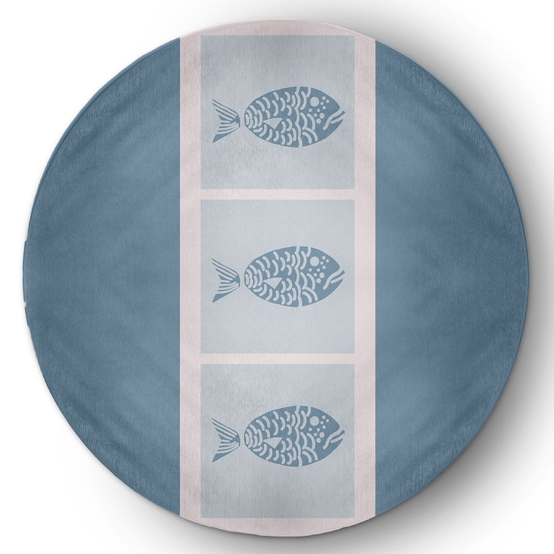 Fish Chips Nautical Indoor/Outdoor Rug - Dusty Smoke - 5' Round