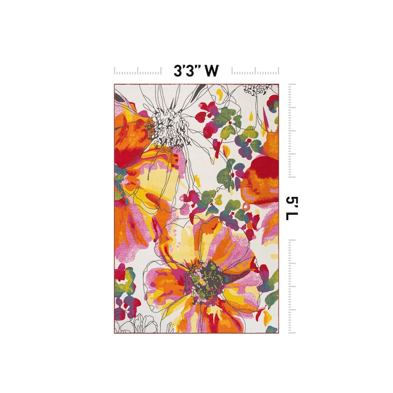 World Rug Gallery Modern Bright Flowers Non-Slip Area Rug Multi